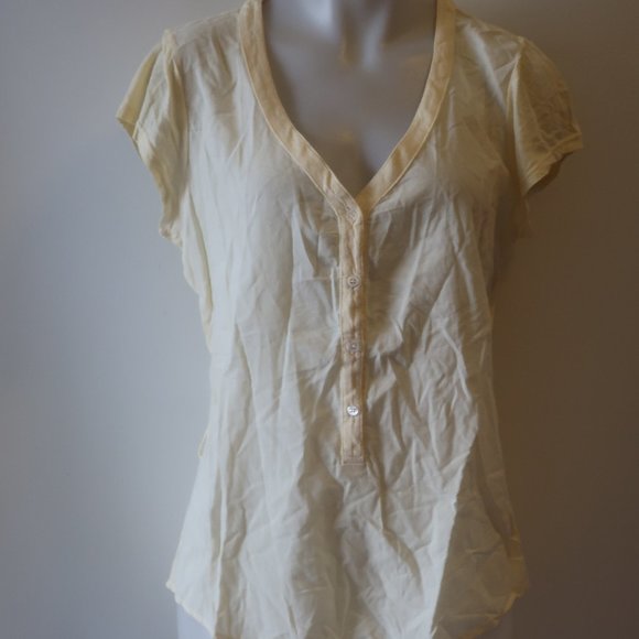 Womens Standard James Perse Pale Yellow V-Neck Button T-Shirt Top 4 US/XL * - Picture 5 of 9